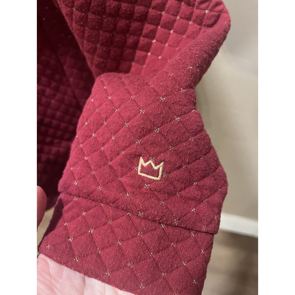 Crown & Ivy Quilted Pullover Mock Turtleneck, Red w Gold Stitch Size L - Picture 4 of 10